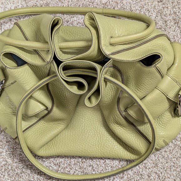 Cole Haan Village Lime Green Signature Pebbled Leather Cinched Tote Bag - Picture 2 of 5